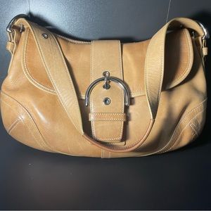 Coach Soho Buckle Flap Soft Leather Shoulder Bag Tan Purse Monogram Lining VTG